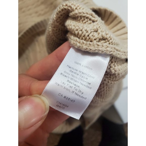 Talbots Tan Cable Knit 100% Cotton Wide Neckline Size XL - Picture 9 of 9